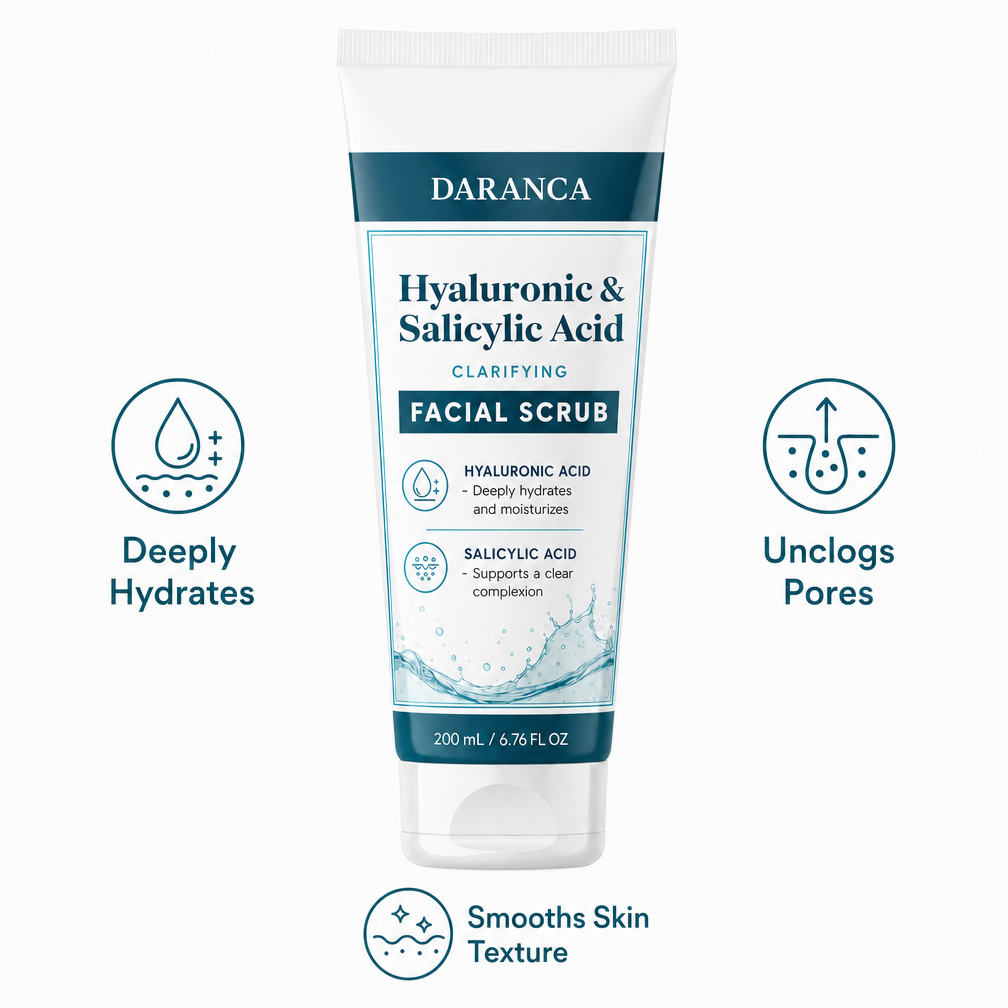 DARANCA Private Label Hyaluronic Salicylic Acid Facial Scrub Gentle Exfoliating Pore Cleanser 200ml