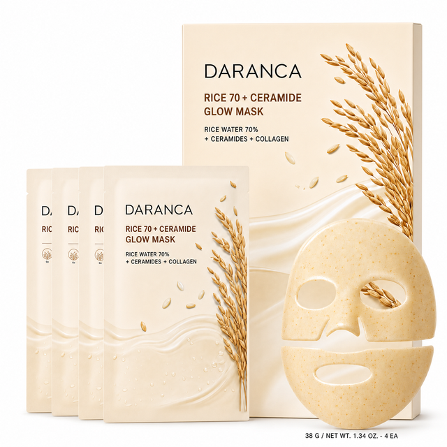 DARANCA Rice 70 + Ceramide 4 Sheet Barrier Mask 70% Rice Water Collagen Hydrating Repair Brightening