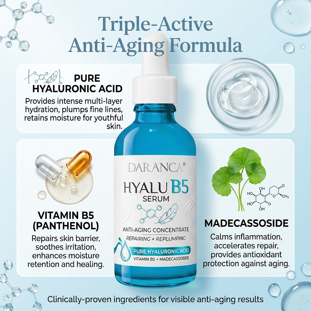 Hyaluronic Acid & Vitamin B5 Panthenol Deeply Hydrates Skin Face Serum