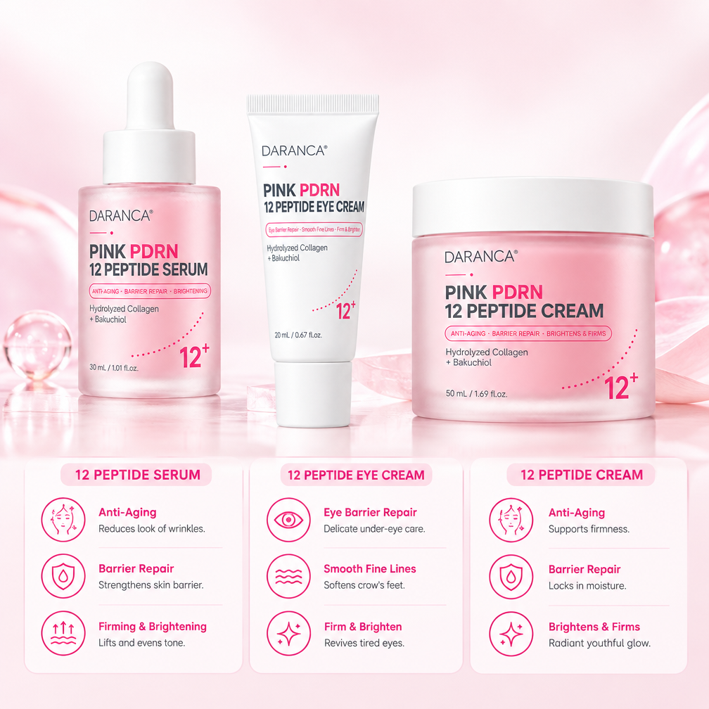 Daranca Pink PDRN 12 Peptide Full Skincare Set, Regenerating Firming & Brightening Facial Skin Care Kit