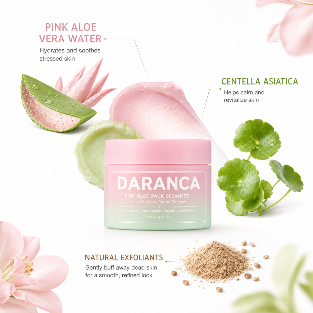 OEM ODM Pink Aloe Pack Cleanser 4-in-1 Mask to Foam Centella Asiatica Exfoliating Facial Wash