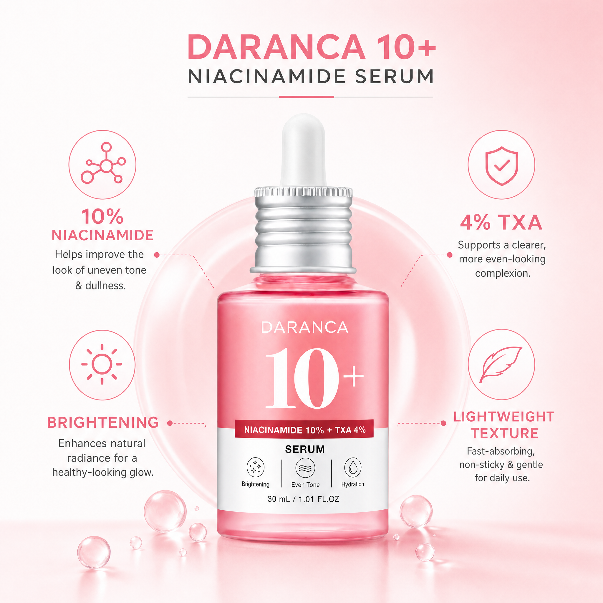 DARANCA Wholesale 10% Niacinamide 4% TXA Face Serum Brightening Even Tone Hydrating Facial Skin 30ml