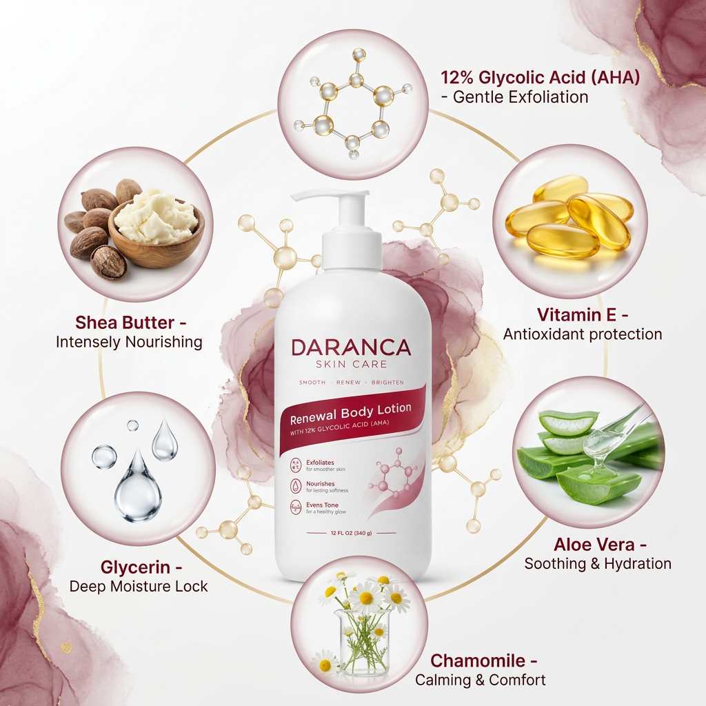 Daranca Renewal Body Lotion 12% Glycolic Acid AHA Exfoliating Moisturizer for Rough