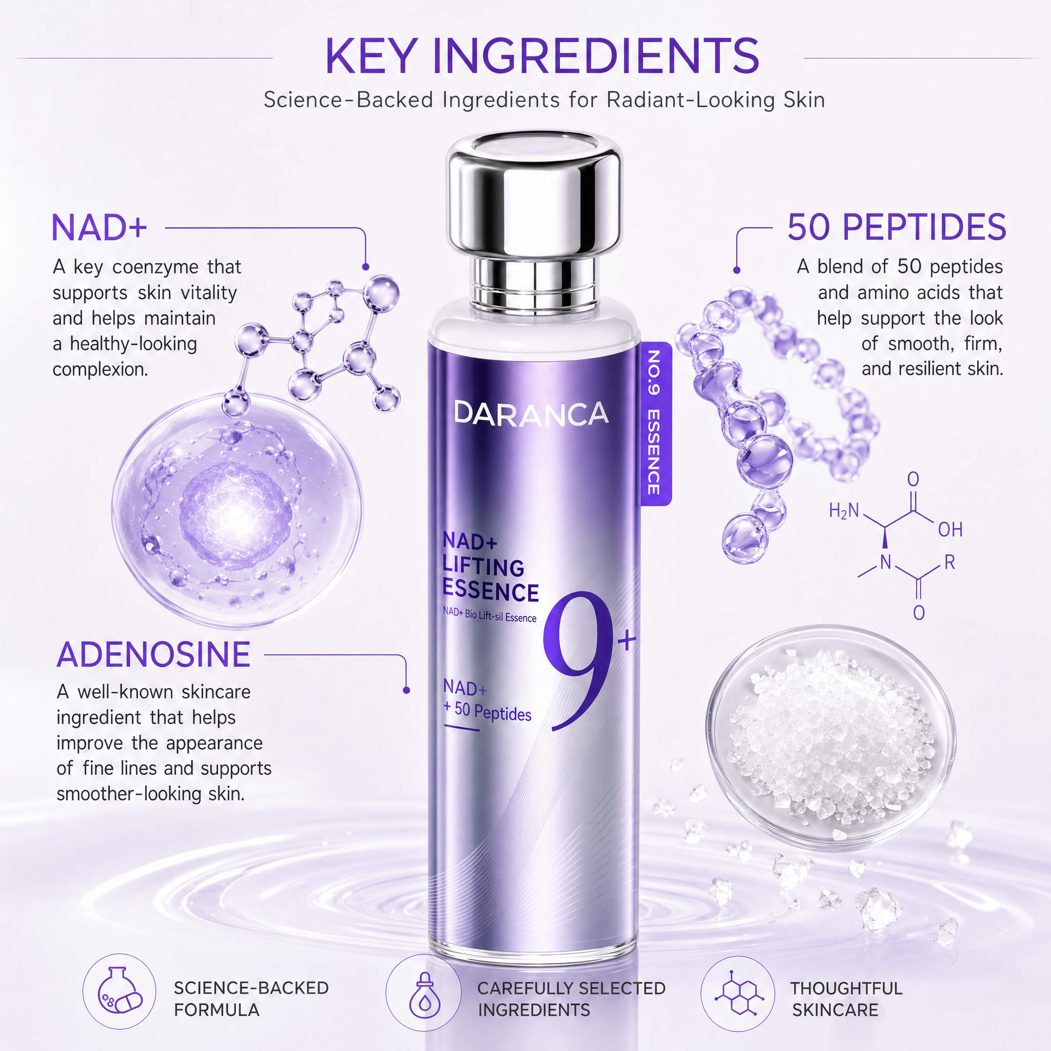 Private Label No.9 NAD+ Essential Face Serum Lifting 50 Peptides Anti-Aging Firming Facial Boost Glass Skin