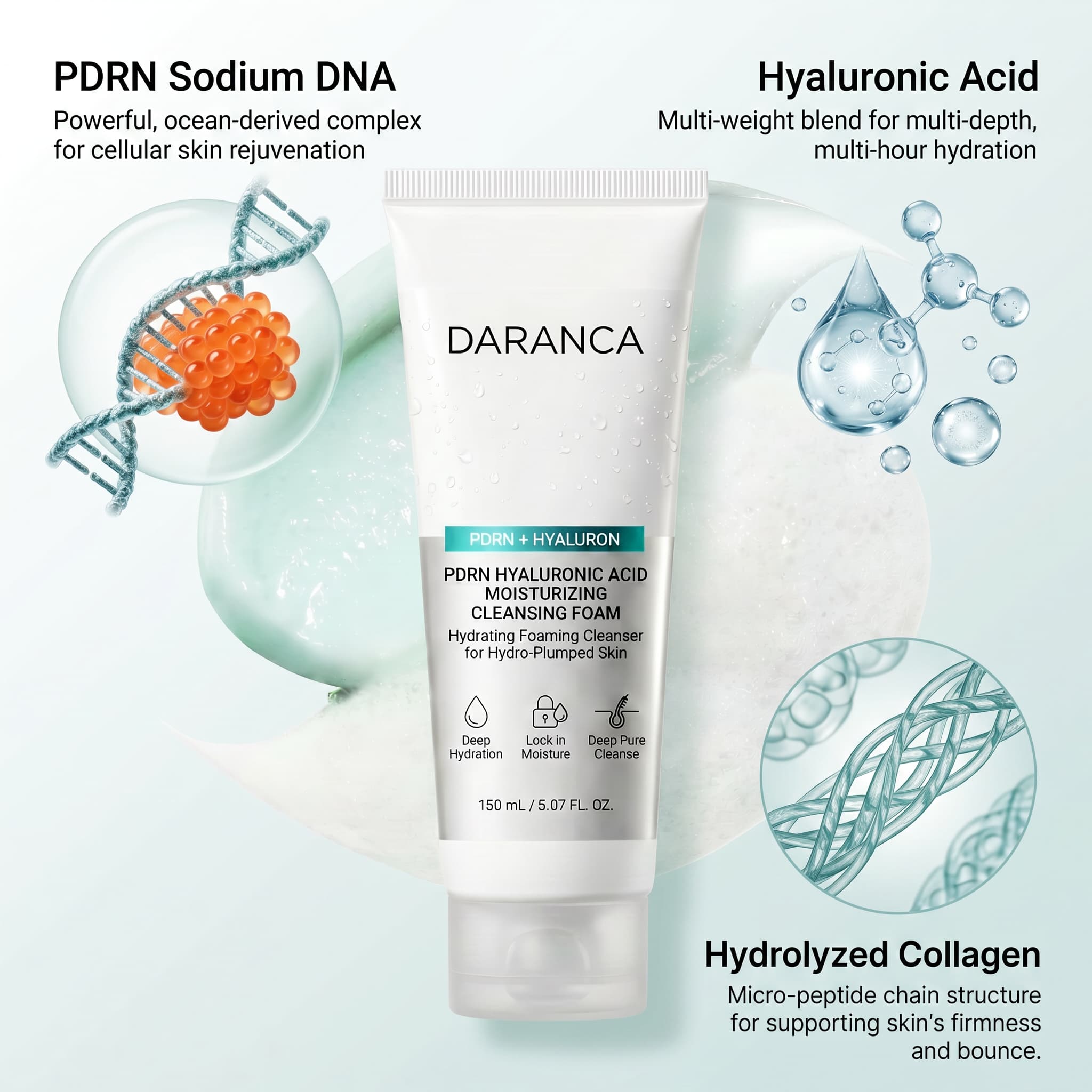 Wholesale Face Wash PDRN Hyaluronic Acid Moisturizing Cleansing Foam Hydrating Deep Pore Gentle