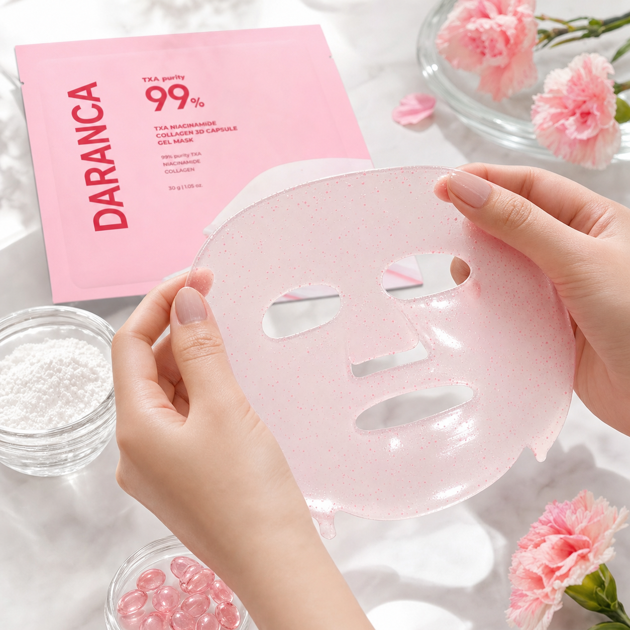 Private Label 99% TXA Niacinamide Collagen 3D Capsule Facial Mask Brightening Firming Deep Hydrating Hydrogel