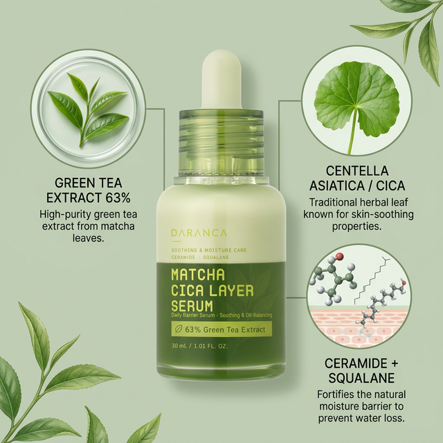 DARANCA Custom Dual-Layer Matcha Cica Face Serum Oil Control Calming Barrier Repair Essence