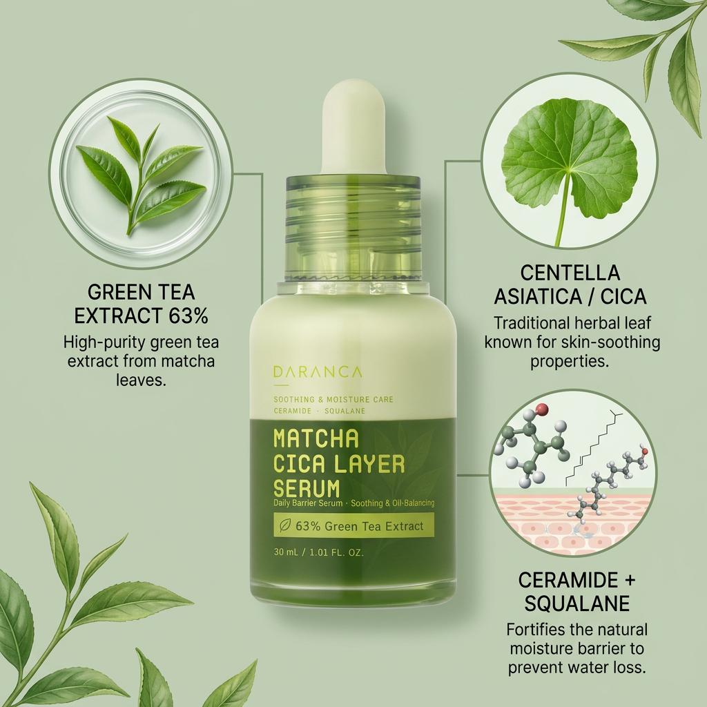 DARANCA Custom Dual-Layer Matcha Cica Face Serum Oil Control Calming Barrier Repair Essence