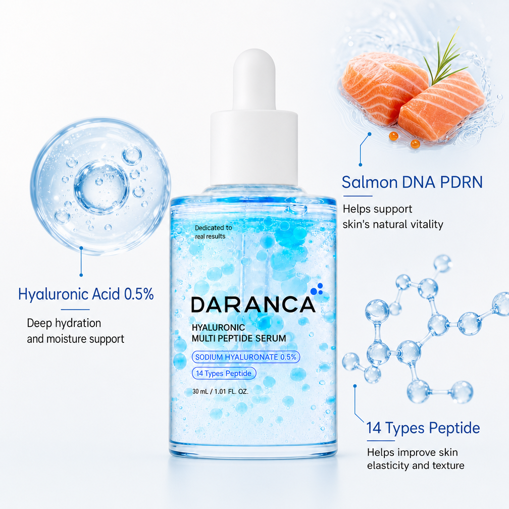 OEM ODM Hyaluronic 14 Types Multi Peptide Face Serum Sodium Salmon DNA PDRN Long Lasting Plumping Hydrating