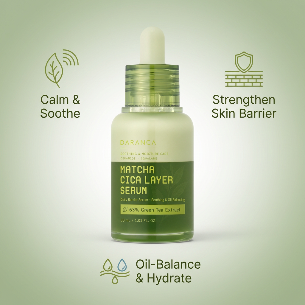 DARANCA Custom Dual-Layer Matcha Cica Face Serum Oil Control Calming Barrier Repair Essence