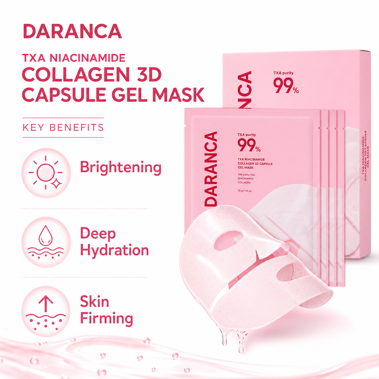 Private Label 99% TXA Niacinamide Collagen 3D Capsule Facial Mask Brightening Firming Deep Hydrating Hydrogel