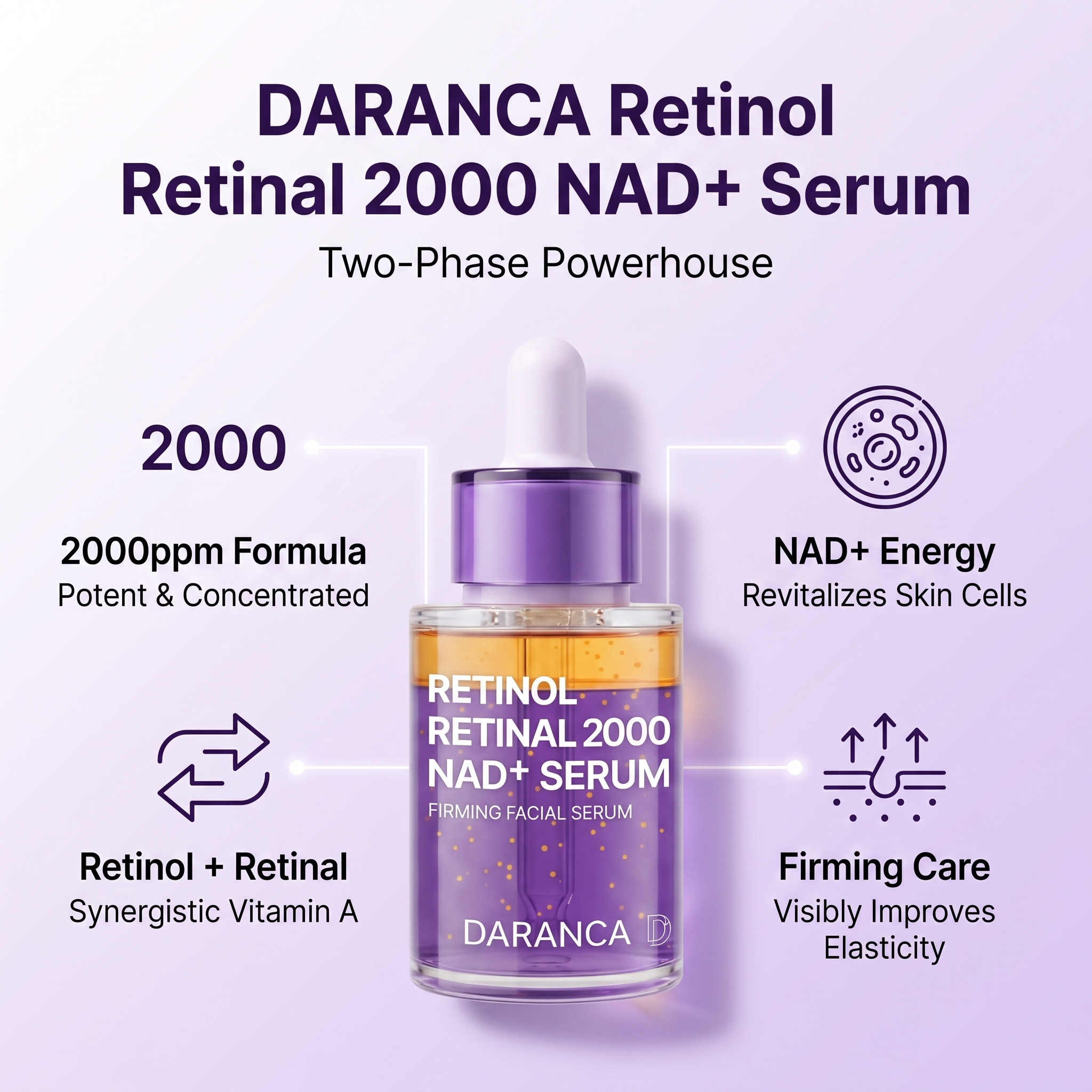 DARANCA Retinol Retinal 2000 NAD+ Facial Serum Dual Vitamin A Firming Anti-Aging 30ml OEM ODM