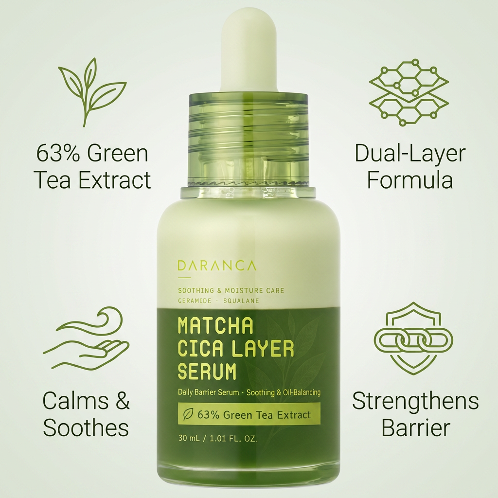 DARANCA Custom Dual-Layer Matcha Cica Face Serum Oil Control Calming Barrier Repair Essence