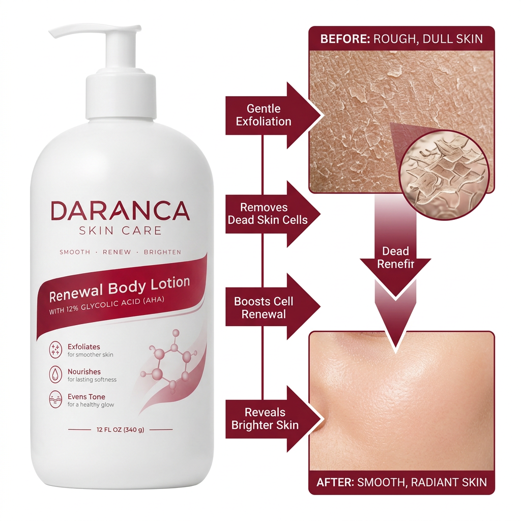 Daranca Renewal Body Lotion 12% Glycolic Acid AHA Exfoliating Moisturizer for Rough