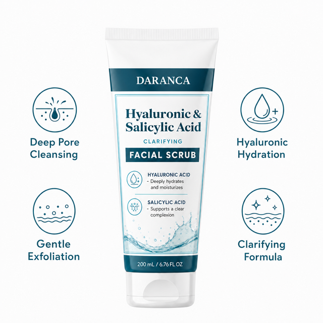 DARANCA Private Label Hyaluronic Salicylic Acid Facial Scrub Gentle Exfoliating Pore Cleanser 200ml