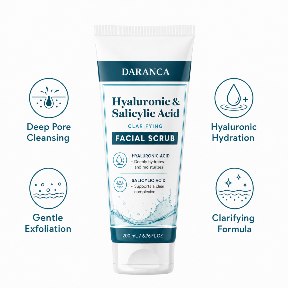 DARANCA Private Label Hyaluronic Salicylic Acid Facial Scrub Gentle Exfoliating Pore Cleanser 200ml
