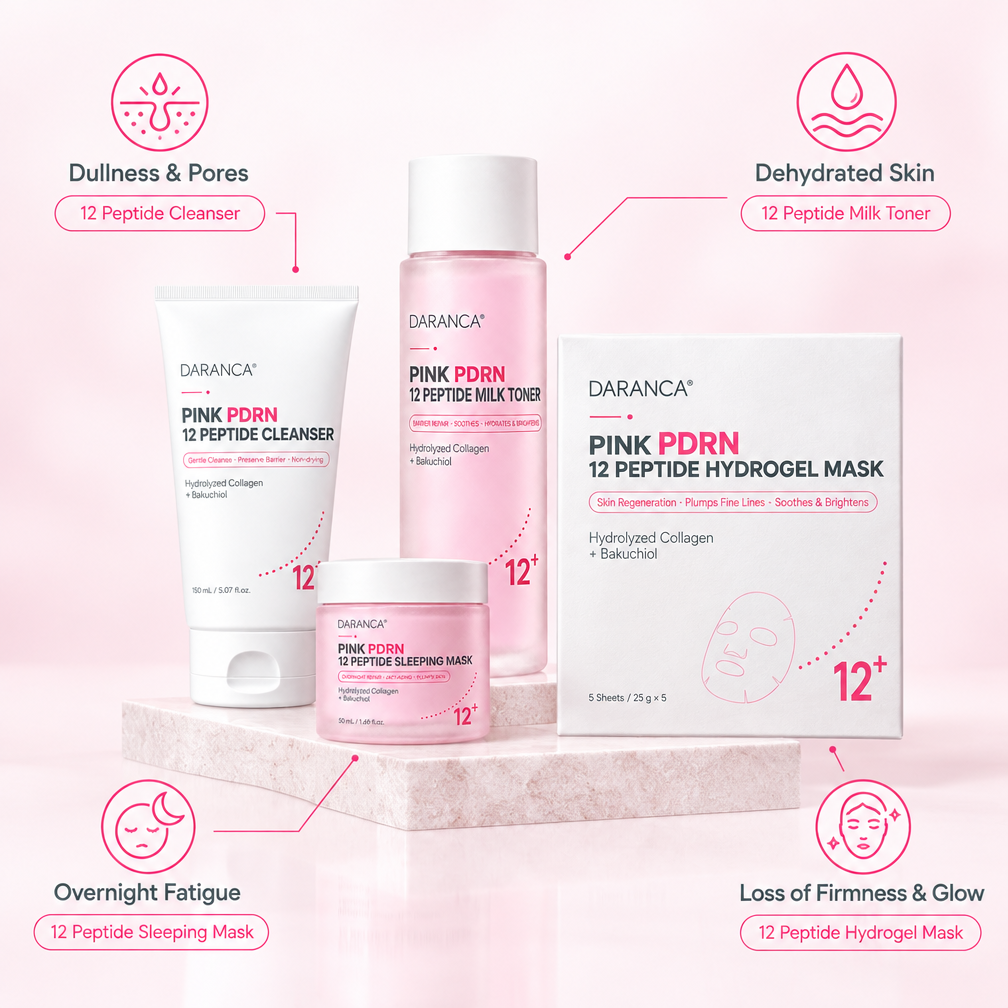 Daranca Pink PDRN 12 Peptide Full Skincare Set, Regenerating Firming & Brightening Facial Skin Care Kit